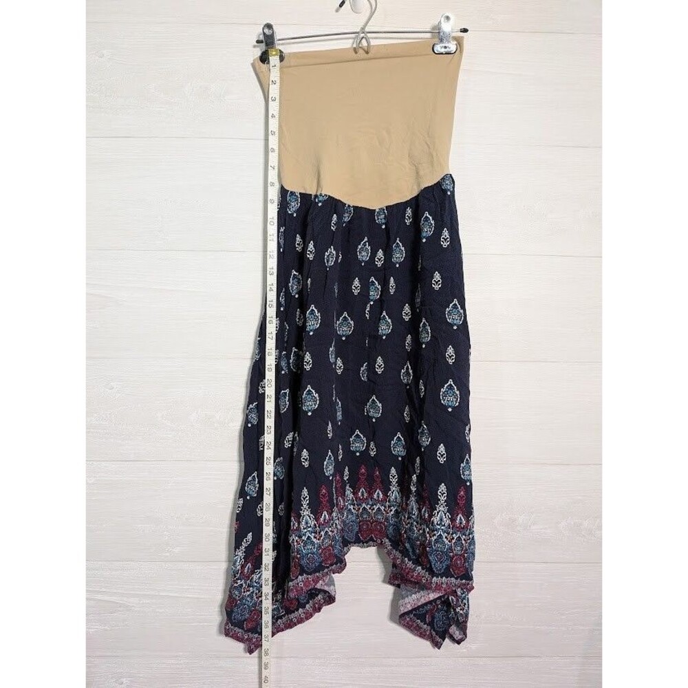 Motherhood Maternity Skirt S Secret Fit Belly Navy Blue Boho Paisley Midi Light